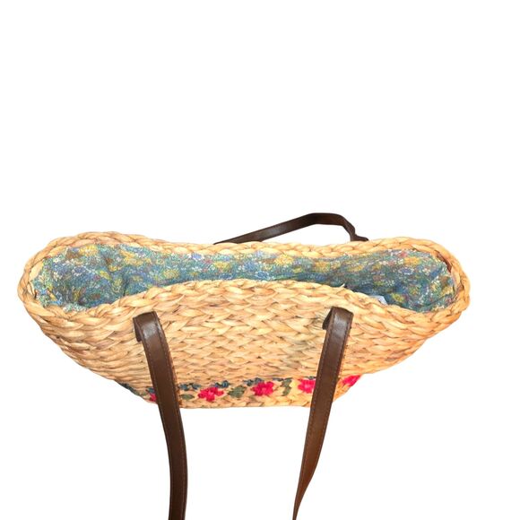 Natural Life Nantucket Large Flower Embroidered Straw Market Tote Bag 17"X12"X6" - Picture 7 of 11